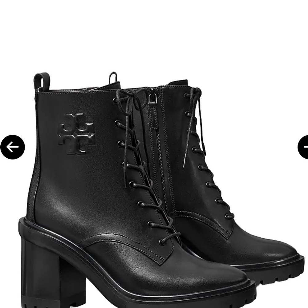 Tory Burch Black Lace-Up Leather Boots